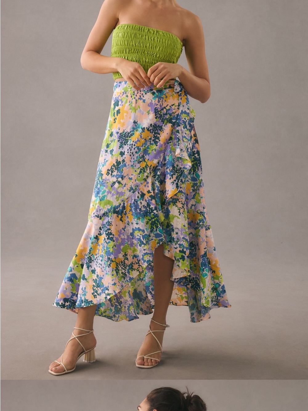 Anthropologie Floral Tie-Waist Midi Skirt